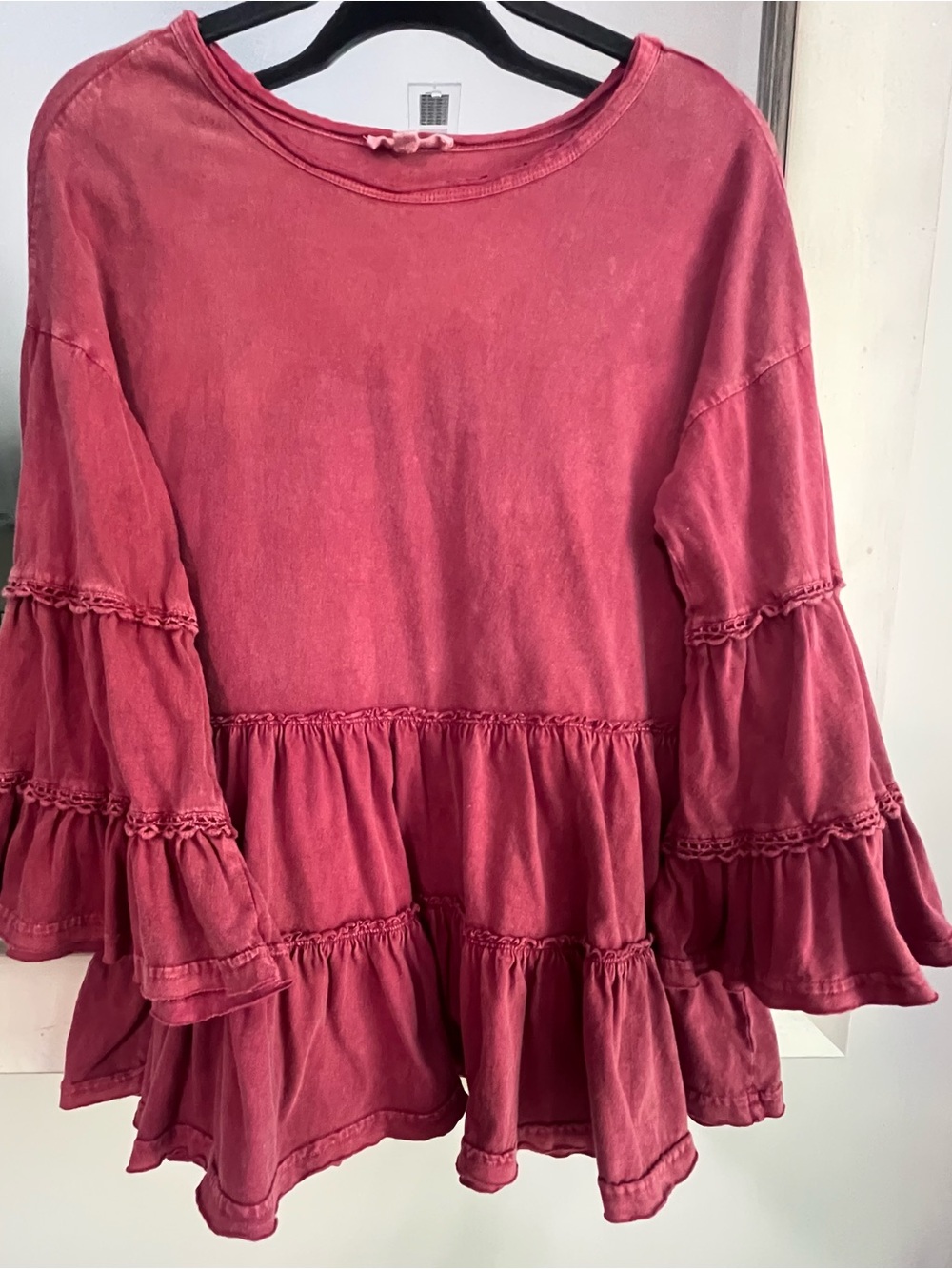 Indigo Thread Co 100% Cotton Boho Long Sleeve faded mauve/magenta tunic Size XL